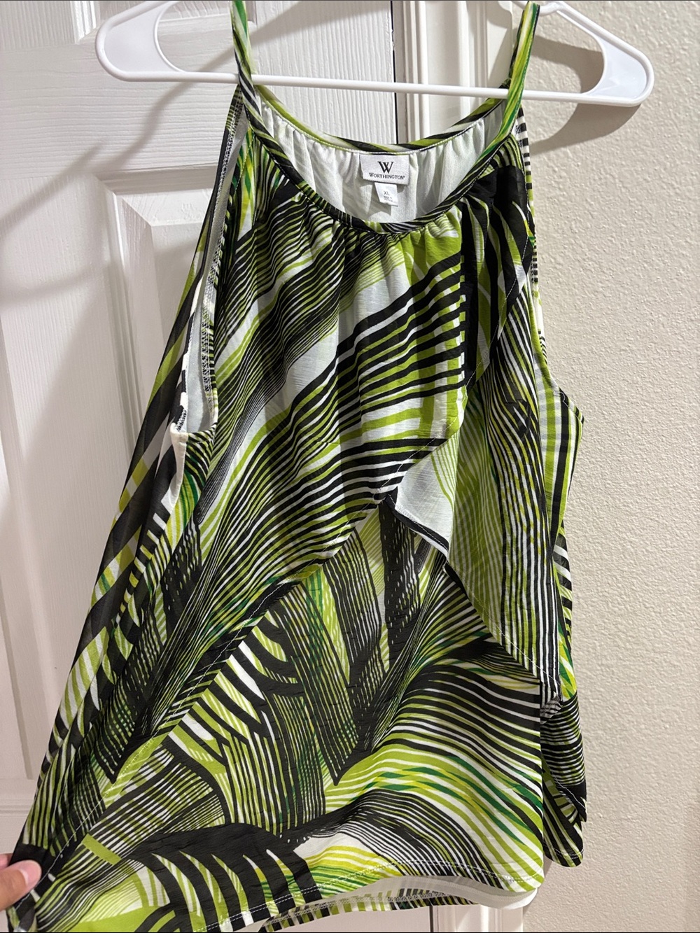 Worthington Lime Green & Black Striped Leaf Tank Blouse